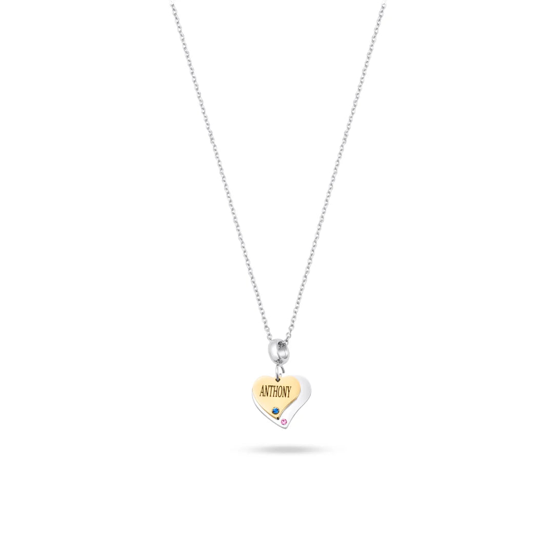 Custom Stainless Steel Double Heart CZ Necklace
