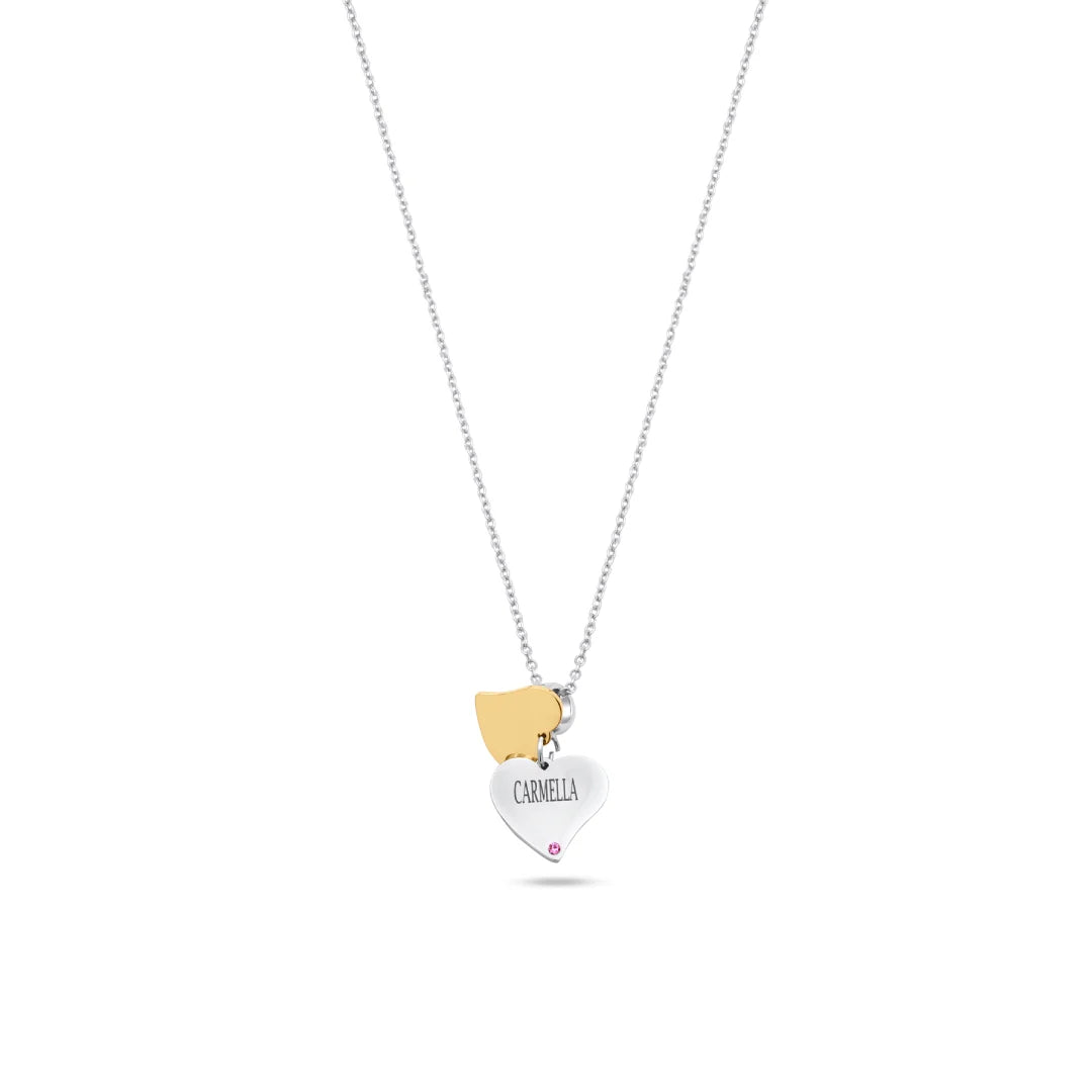 Custom Stainless Steel Double Heart CZ Necklace