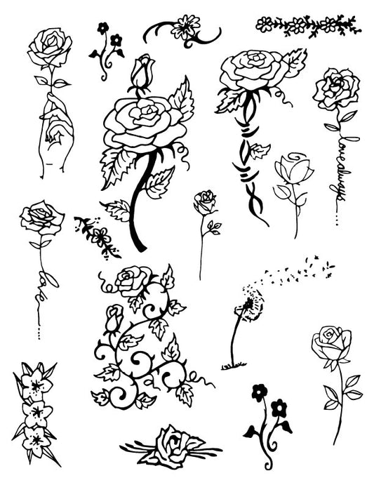 Assorted Rose and Dandelion Floral Designs Henna Tattoo Set