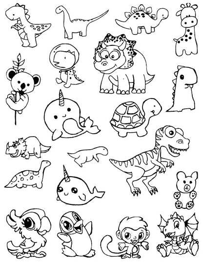 Cute Dinosaurs & Cartoon Animals Henna Tattoo Set