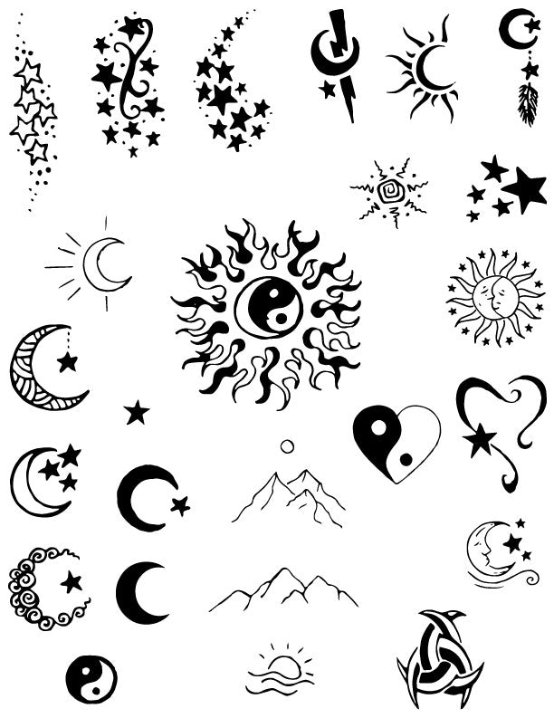 Celestial Moon & Stars Tattoo Set