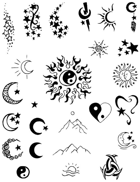 Celestial Moon & Stars Tattoo Set