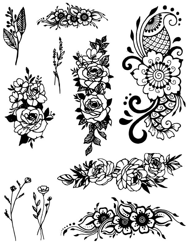 Floral Bouquet Design C - Henna Tattoo Set