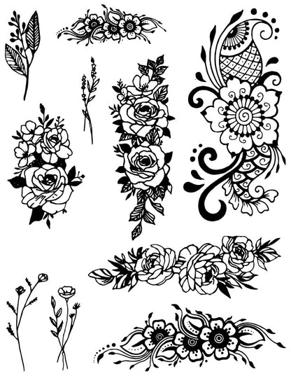 Floral Bouquet Design C - Henna Tattoo Set