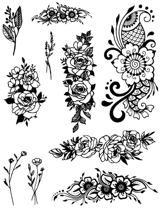 Floral Bouquet Design C - Henna Tattoo Set