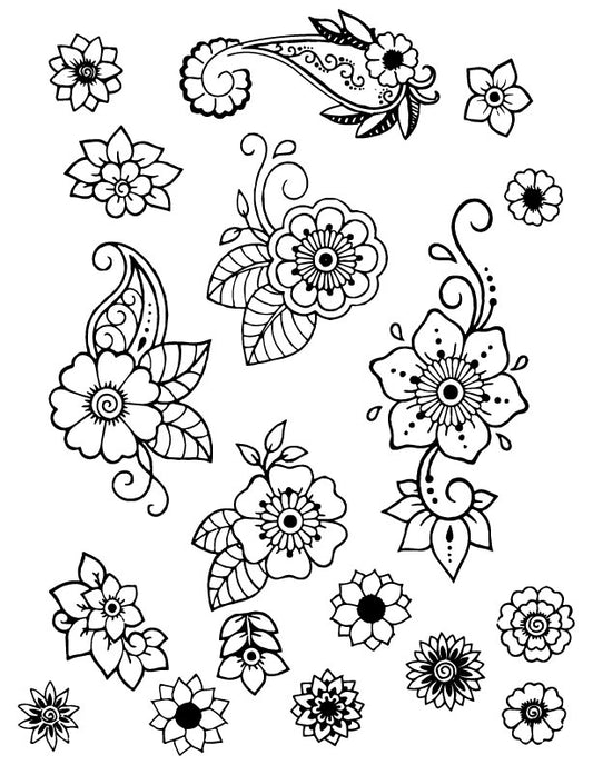 Floral Bouquet Design E - Henna Tattoo Set