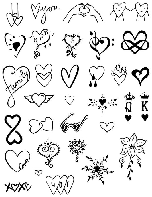 Assorted Hearts Designs B - Henna Tattoo Set