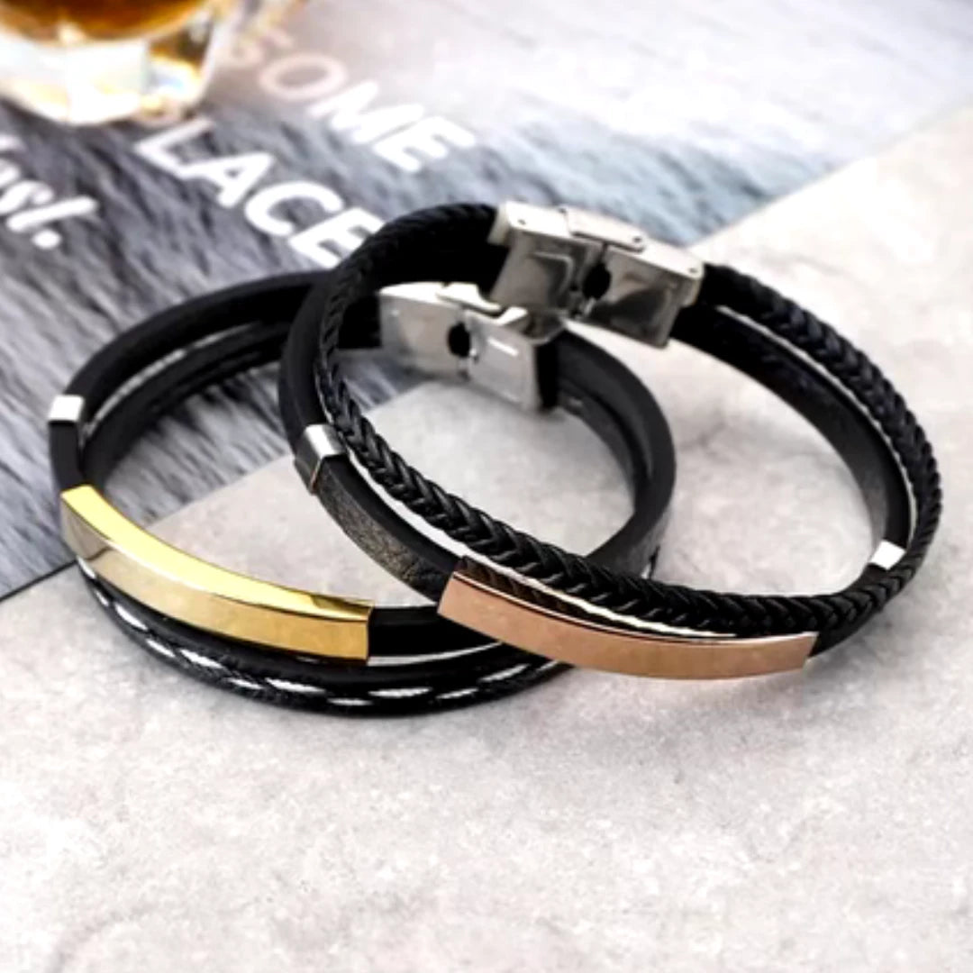 Personalized Plate Double Leather Bracelet