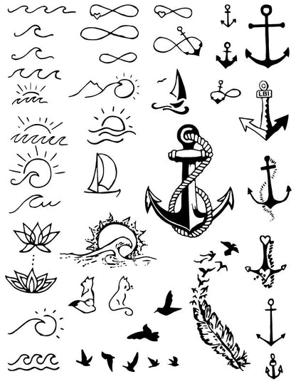 Nautical Waves, Anchors and such Henna Tattoo Set