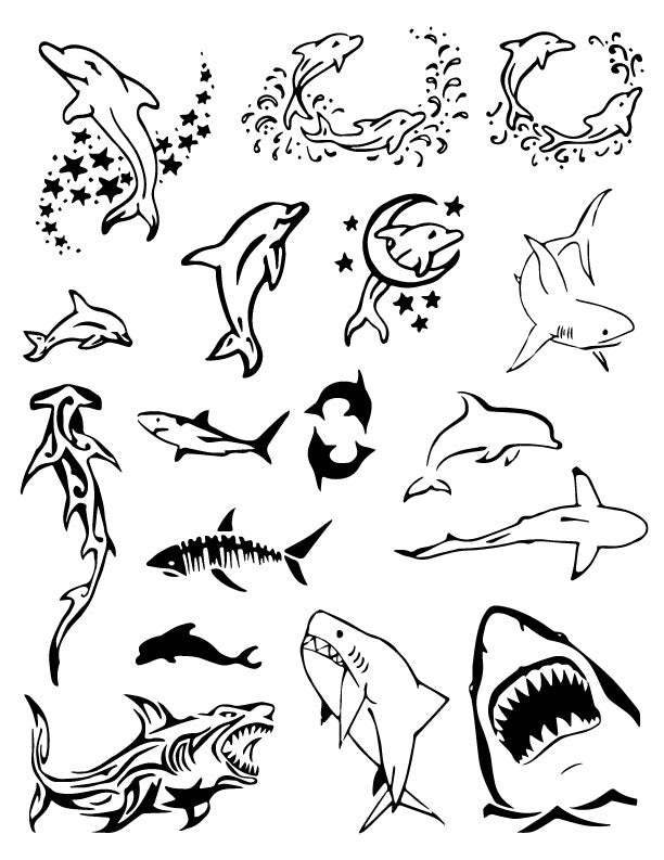 Dolphins & Shark Design Henna Tattoo Set