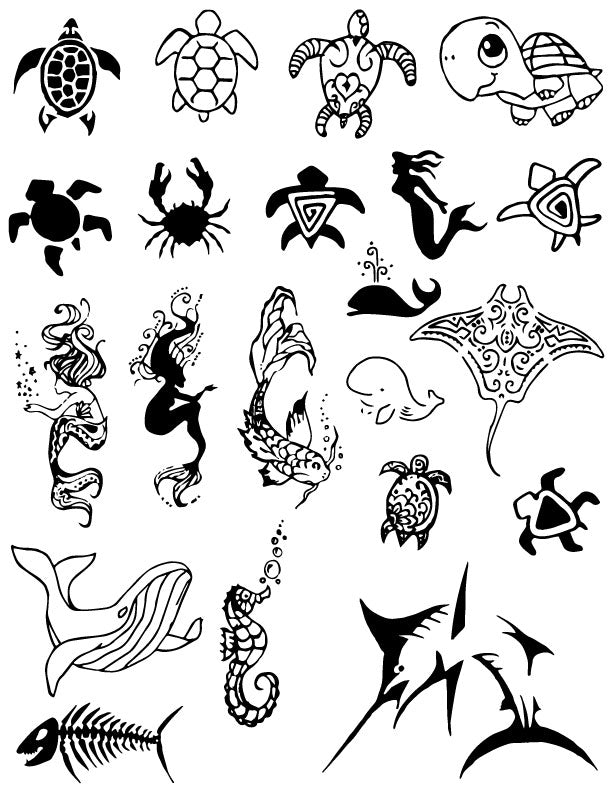 Sea Life Nautical Ocean Life Henna Tattoo Set