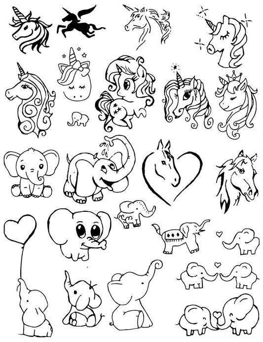 Unicorns & Elephants Henna Tattoo Set